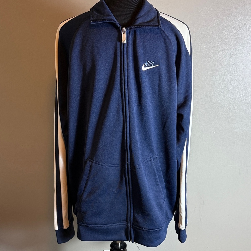 Nike Men’s Navy Track Jacket with White Stripe Sz XL NWT